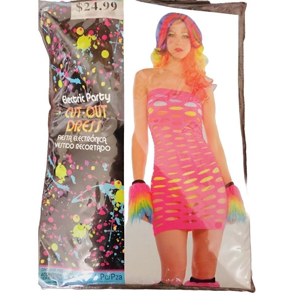 Amscan Electric Dance Party CutOut Dress Costume Pink 80s Rockstar Club One Size